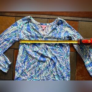 Lilly Pulitzer Jansen blue cabana long sleeve shirt v neck xxs colorblock cotton
